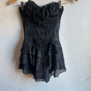 Black Lace Corset Mini Dress Goth Coquette Y2K Fairy Grunge Party XS